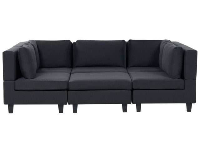 Modular Sofa with Ottoman Black Fabric Upholstered U-Shaped 5 Seater with Ottoman Cushioned Backrest Modern Living Room Couch Beliani