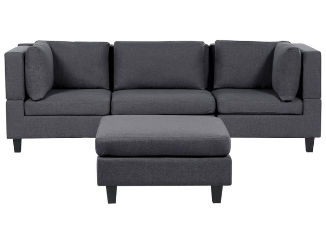 Modular Sofa with Ottoman Dark Grey Fabric Upholstered 3 Seater with Ottoman Cushioned Backrest Modern Living Room Couch Beliani