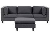 Modular Sofa with Ottoman Dark Grey Fabric Upholstered 3 Seater with Ottoman Cushioned Backrest Modern Living Room Couch Beliani