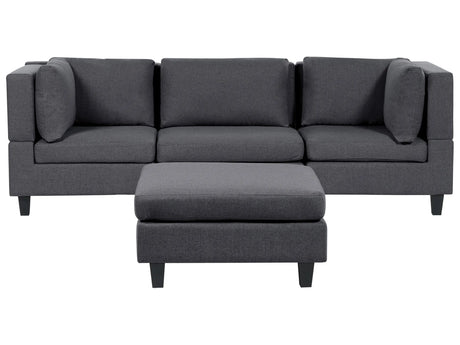Modular Sofa with Ottoman Dark Grey Fabric Upholstered 3 Seater with Ottoman Cushioned Backrest Modern Living Room Couch Beliani