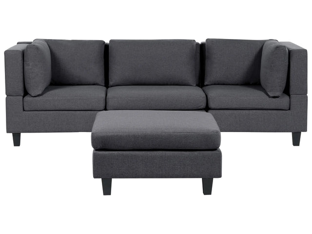 Modular Sofa with Ottoman Dark Grey Fabric Upholstered 3 Seater with Ottoman Cushioned Backrest Modern Living Room Couch Beliani