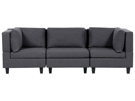 Modular Sofa Dark Grey Fabric Upholstered 3 Seater Cushioned Backrest Modern Living Room Couch Beliani