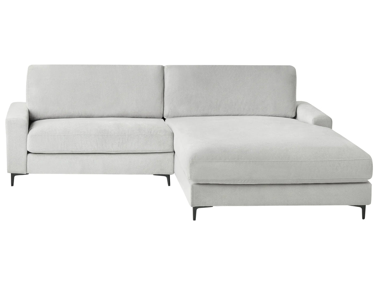 Left Hand Corner Sofa Light Grey Chenille Metal Black Legs 190 x 272 x 83 cm Upholstered Finished Back 3 Seater L-Shaped Modern Style Living Room Beliani