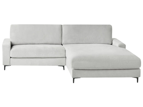 Left Hand Corner Sofa Light Grey Chenille Metal Black Legs 190 x 272 x 83 cm Upholstered Finished Back 3 Seater L-Shaped Modern Style Living Room Beliani