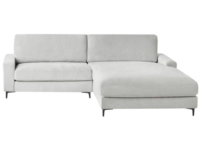 Left Hand Corner Sofa Light Grey Chenille Metal Black Legs 190 x 272 x 83 cm Upholstered Finished Back 3 Seater L-Shaped Modern Style Living Room Beliani