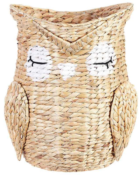 Wicker Owl Basket Natural Water Hyacinth Woven Toy Hamper Child's Room Accessory Beliani