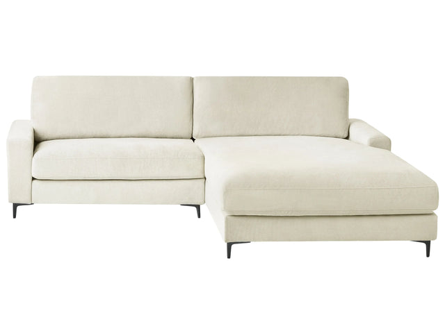 Left Hand Corner Sofa Off-White Fabric Chenille Metal Black Legs 190 x 272 x 83 cm Upholstered Finished Back 3 Seater L-Shaped Modern Style Living Room Beliani