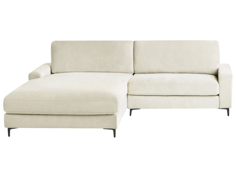 Right Hand Corner Sofa Off-White Fabric Chenille Metal Black Legs 190 x 272 x 83 cm Upholstered Finished Back 3 Seater L-Shaped Modern Style Living Room Beliani