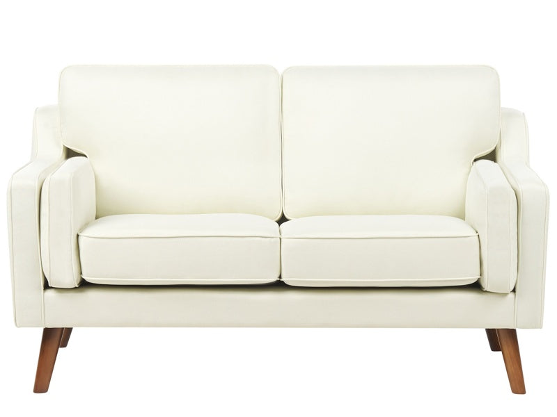 2 Seater Sofa Off-White Fabric Oak Wood Legs Classic Mid-Century Living Room Beliani