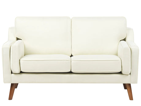 2 Seater Sofa Off-White Fabric Oak Wood Legs Classic Mid-Century Living Room Beliani