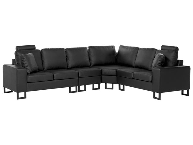 Corner Sofa Black Leather Upholstery Left Hand Orientation with Adjustable Headrests Beliani