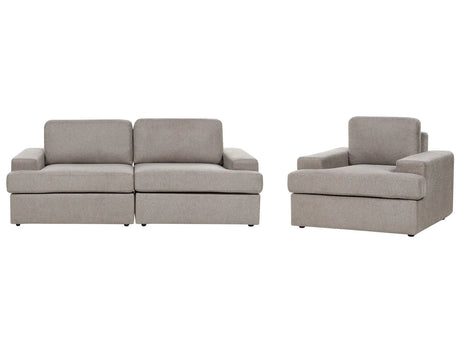Sofa Set Taupe Fabric Upholstered 4 Seater with Armchair Cushioned Thickly Padded Backrest Classic Living Room Couch Beliani