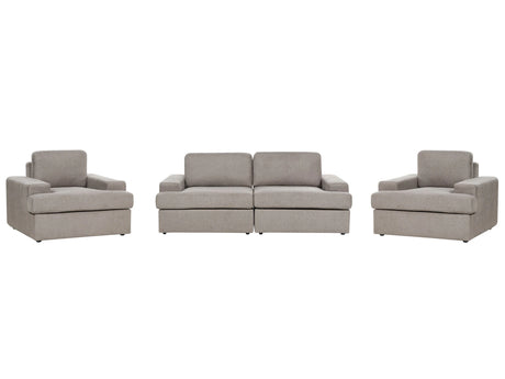Sofa Set Taupe Fabric Upholstered 5 Seater with Armchair Cushioned Thickly Padded Backrest Classic Living Room Couch Beliani