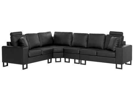 Corner Sofa Black Leather Upholstery Right Hand Orientation with Adjustable Headrests Beliani