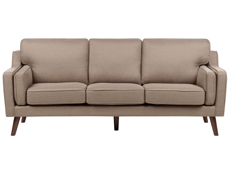 3 Seater Sofa Light Brown Fabric Oak Wood Legs Classic Mid-Century Living Room Beliani