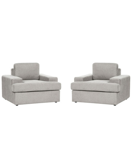 Set of 2 Armchairs Light Grey Fabric Upholstered Cushioned Thickly Padded Backrest Classic Living Room Couch Beliani