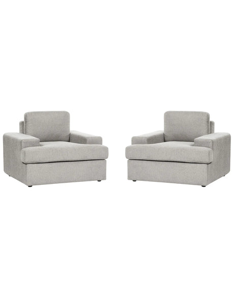 Set of 2 Armchairs Light Grey Fabric Upholstered Cushioned Thickly Padded Backrest Classic Living Room Couch Beliani