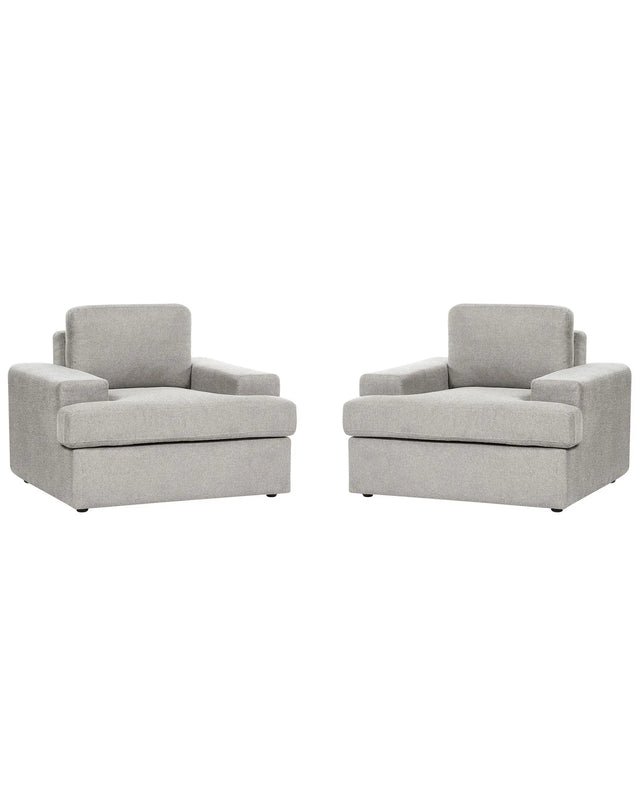 Set of 2 Armchairs Light Grey Fabric Upholstered Cushioned Thickly Padded Backrest Classic Living Room Couch Beliani