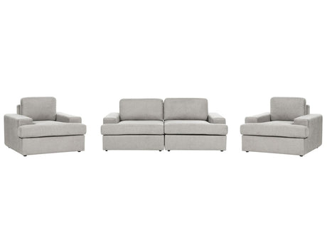 Sofa Set Light Grey Fabric Upholstered 5 Seater with Armchair Cushioned Thickly Padded Backrest Classic Living Room Couch Beliani