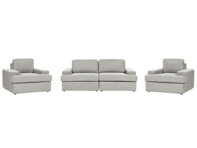 Sofa Set Light Grey Fabric Upholstered 5 Seater with Armchair Cushioned Thickly Padded Backrest Classic Living Room Couch Beliani