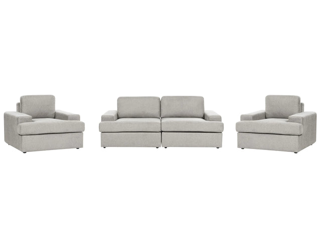 Sofa Set Light Grey Fabric Upholstered 5 Seater with Armchair Cushioned Thickly Padded Backrest Classic Living Room Couch Beliani