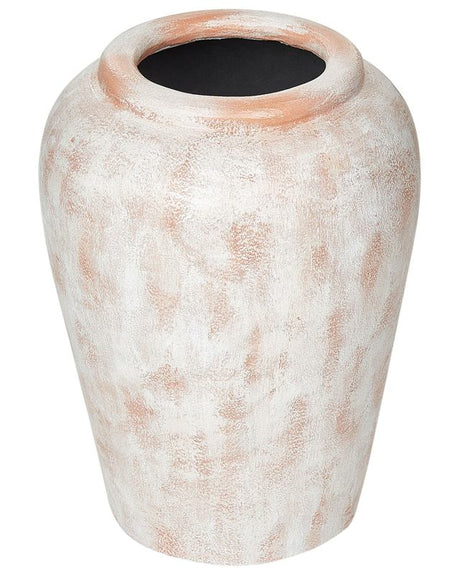 Decorative Vase Off-White Terracotta Distressed Effect Painted Vintage Look Oval Shape Beliani