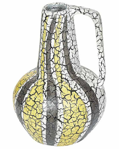 Decorative Vase Off-White Terracotta Distressed Effect Painted Vintage Look Oval Shape Beliani