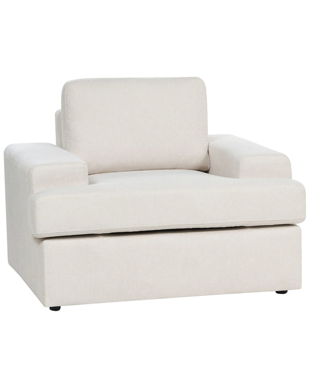Armchair Light Beige Fabric Upholstered Cushioned Thickly Padded Backrest Classic Living Room Couch Beliani