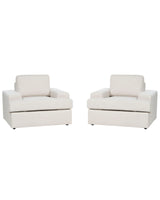 Set of 2 Armchairs Light Beige Fabric Upholstered Cushioned Thickly Padded Backrest Classic Living Room Couch Beliani
