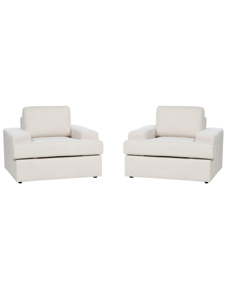 Set of 2 Armchairs Light Beige Fabric Upholstered Cushioned Thickly Padded Backrest Classic Living Room Couch Beliani