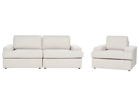Sofa Set Light Beige Fabric Upholstered 4 Seater with Armchair Cushioned Thickly Padded Backrest Classic Living Room Couch Beliani