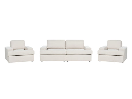 Sofa Set Light Beige Fabric Upholstered 5 Seater with Armchair Cushioned Thickly Padded Backrest Classic Living Room Couch Beliani