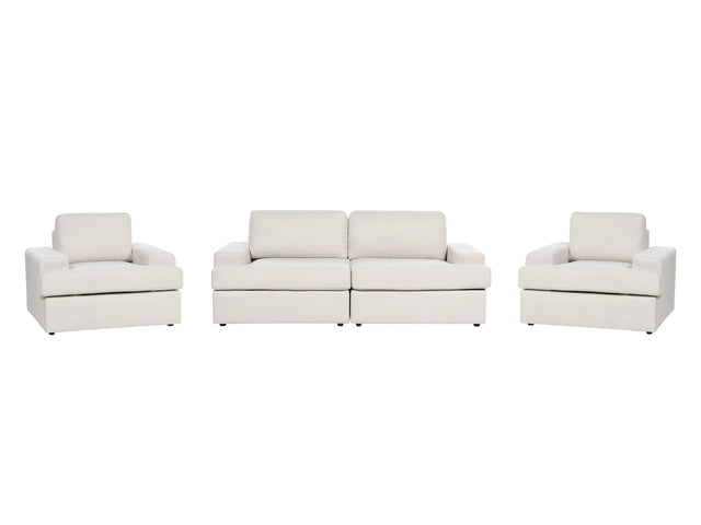 Sofa Set Light Beige Fabric Upholstered 5 Seater with Armchair Cushioned Thickly Padded Backrest Classic Living Room Couch Beliani