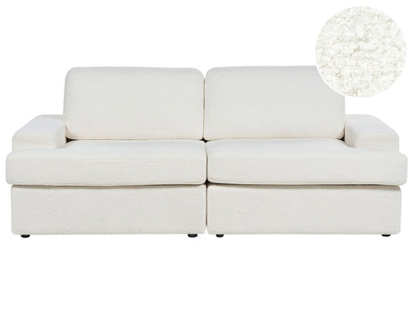 Sofa White Boucle Upholstered 3 Seater Cushioned Thickly Padded Backrest Classic Living Room Couch Beliani