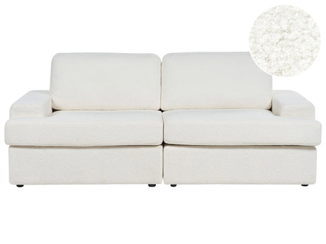 Sofa White Boucle Upholstered 3 Seater Cushioned Thickly Padded Backrest Classic Living Room Couch Beliani