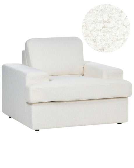 Armchair White Boucle Upholstered Cushioned Thickly Padded Backrest Classic Living Room Couch Beliani