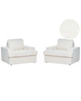 Set of 2 Armchairs White Boucle Upholstered Cushioned Thickly Padded Backrest Classic Living Room Couch Beliani