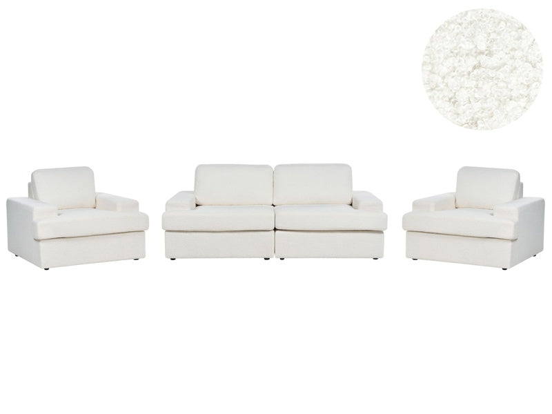 Sofa Set White Boucle Upholstered 5 Seater with Armchair Cushioned Thickly Padded Backrest Classic Living Room Couch Beliani