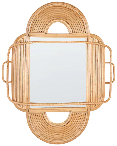 Wall Mirror Light Wood Rattan 70 x 90 cm Hanging Home Decor Design Oval Living Room Hallway Bedroom Boho Modern Beliani