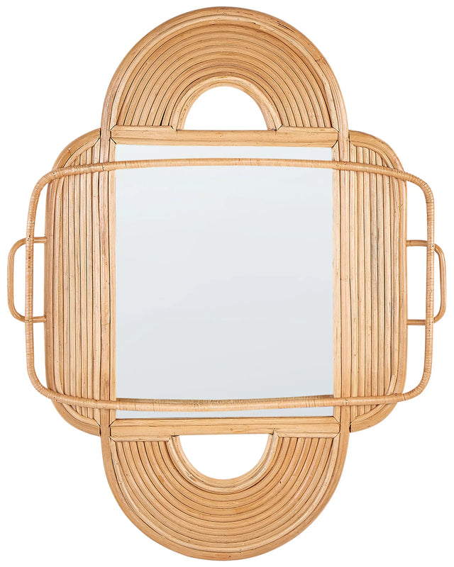 Wall Mirror Light Wood Rattan 70 x 90 cm Hanging Home Decor Design Oval Living Room Hallway Bedroom Boho Modern Beliani