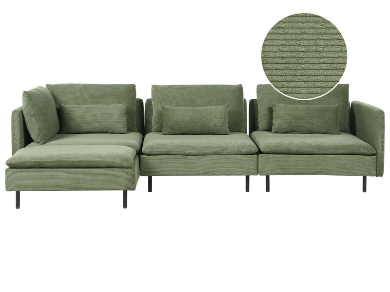 Modular Right Corner Sofa Green Corduroy 3 Seater Sectional Sofa Modern Design Living Room Beliani