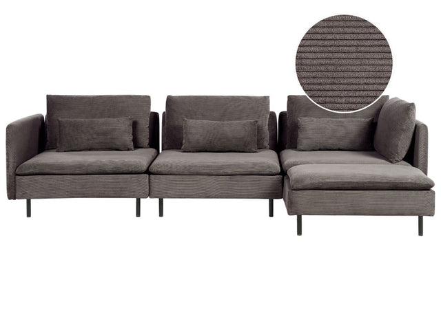 Modular Left Corner Sofa Brown Corduroy 3 Seater Sectional Sofa Modern Design Living Room Beliani