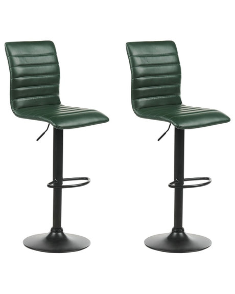 Set of 2 Bar Chairs Green Faux Leather Seat Black Frame Counter Height Swivel Adjustable Height Beliani