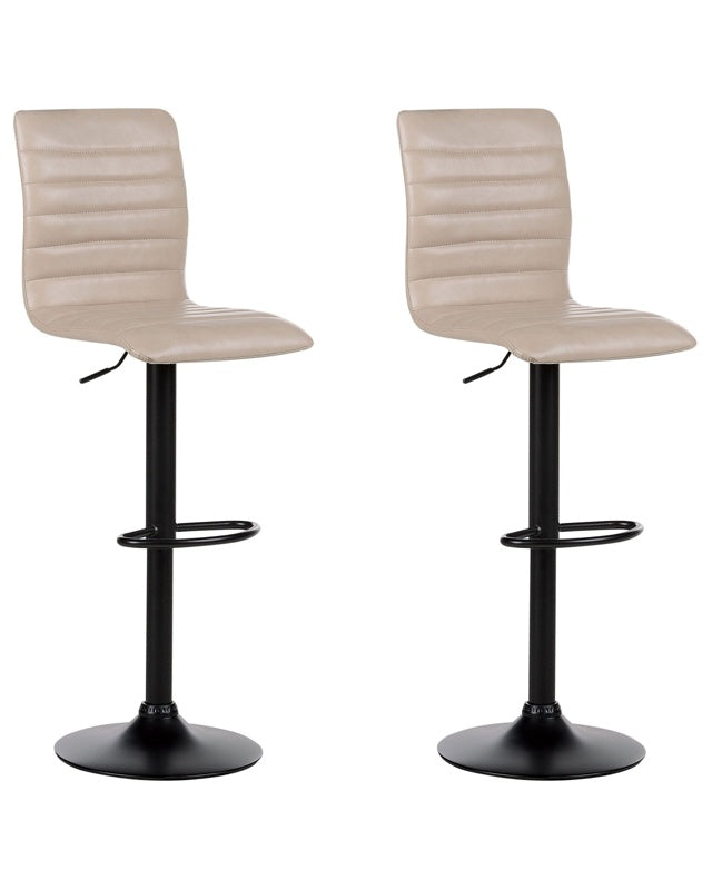 Set of 2 Bar Chairs Light Beige Faux Leather Seat Black Frame Counter Height Swivel Adjustable Height Beliani