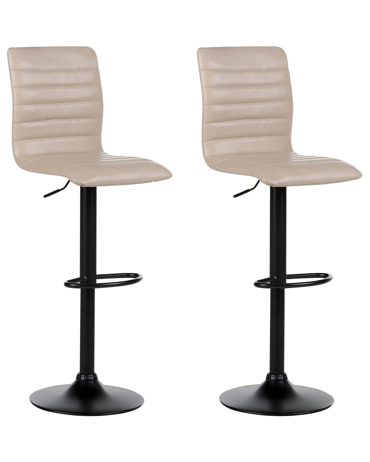 Set of 2 Bar Chairs Light Beige Faux Leather Seat Black Frame Counter Height Swivel Adjustable Height Beliani