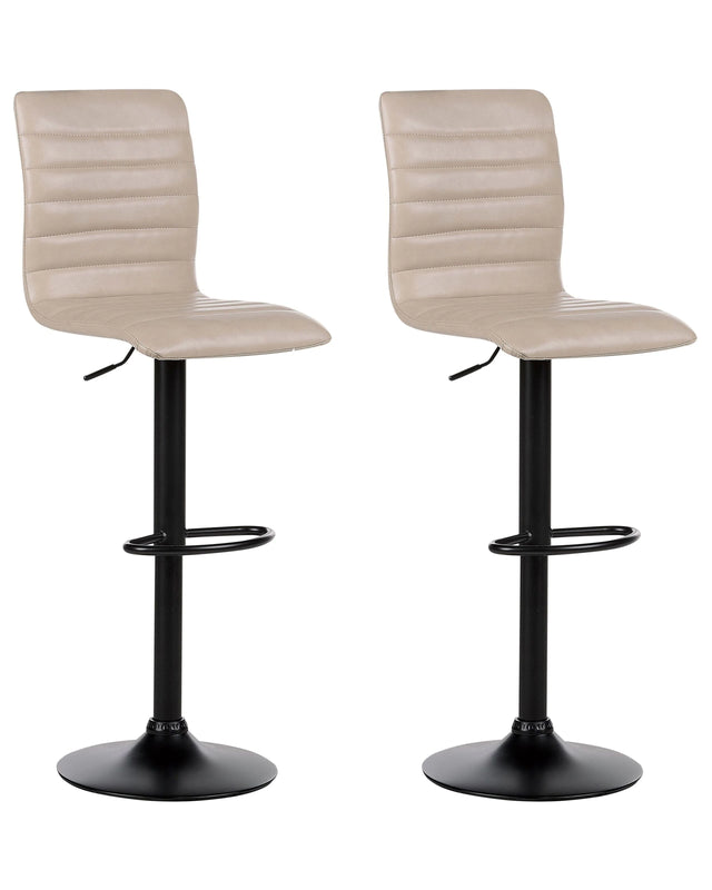 Set of 2 Bar Chairs Light Beige Faux Leather Seat Black Frame Counter Height Swivel Adjustable Height Beliani