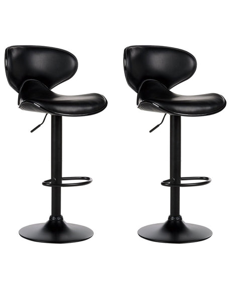 Set of 2 Bar Chairs Black Faux Leather Upholstery Footstool Swivel Gas Lift Adjustable Height Glamour Beliani