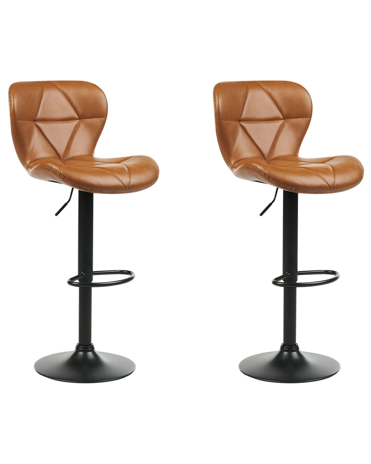 Set of 2 Bar Stool Golden Brown Faux Leather Swivel Adjustable Height Modern Kitchen Bar Chair Beliani