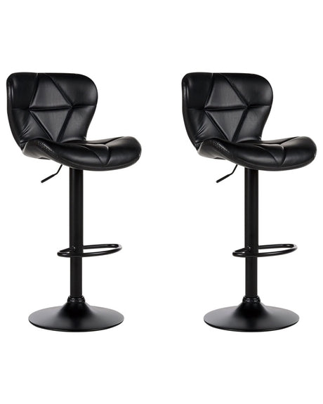 Set of 2 Bar Stool Black Faux Leather Swivel Adjustable Height Modern Kitchen Bar Chair Beliani