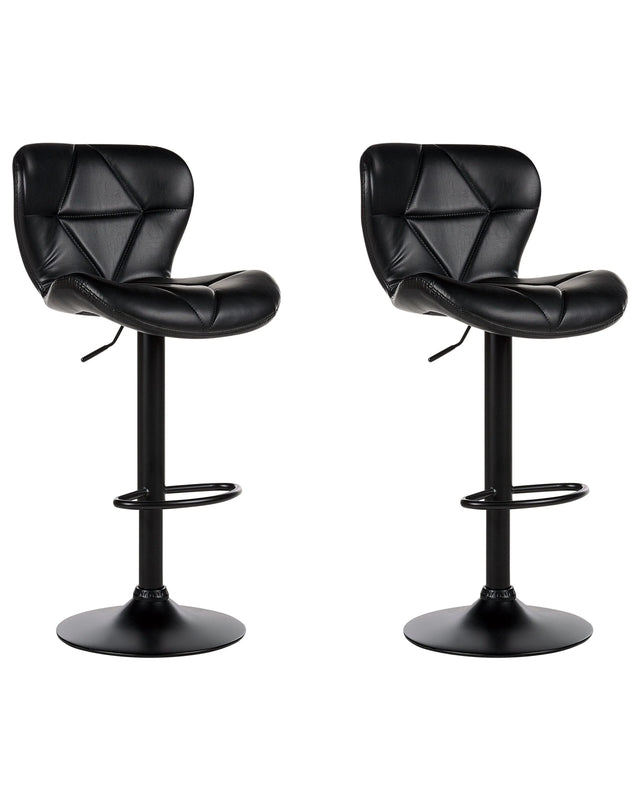 Set of 2 Bar Stool Black Faux Leather Swivel Adjustable Height Modern Kitchen Bar Chair Beliani